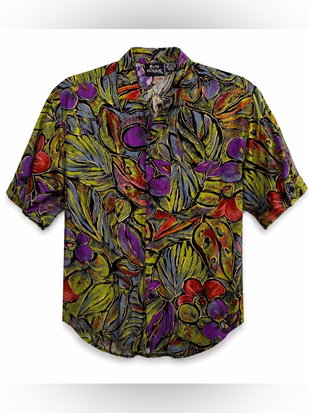 Vintage 90s Made in USA Bon Homme Tropical Rayon Button Down S